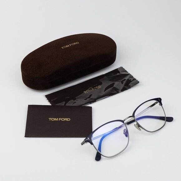 NEW Tom Ford FT5750-B 091 Blue Silver Blue Block Unisex Square Eyeglasses 54mm - Picture 9 of 9